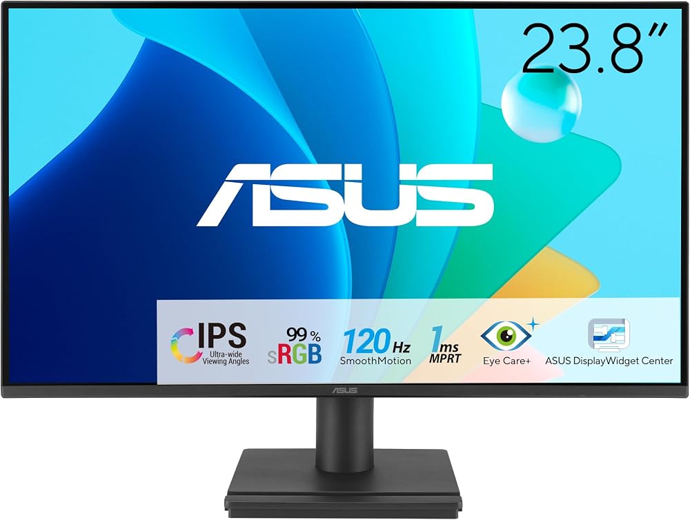 ASUS VA249HG 24 İnç 1080p 120Hz IPS Eye Care Monitör | TÜV Sertifikalı Flicker-Free, Mavi Işık Filtresi, Adaptive Sync, %99 sRGB, Çerçevesiz, 1ms, Ev Ofisi için