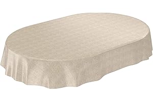 ‎ANRO ANRO Wachstuchtischdecke Wachstuch Wachstischdecke Tischdecke Wachstuchdecke Beige Leinenoptik Oval 180x140cm