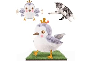 Migipaws Jouet pour Chat Oiseau battant，gazouillis réaliste de bécassine, activé au Toucher, Jouet électrique interactif pour Chat, avec Herbe à Chat, réchargeable