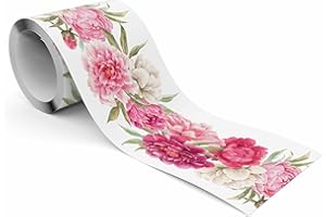 Muralo - Selbstklebende Bordüre - Tapetenbordüre Wandbördure - Dekorative Wandtatto für Wände, Möbel, Decken, Tapeten, Wandverkleidungen, Türen - Rosa Pfingstrosen - Br.10cm x Hö.300cm