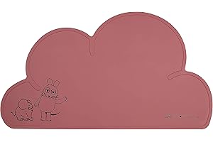 Kindsgut Tovaglietta X “il topo e l'elefante”, a forma di nuvola, set con design a misura di bambino e colori tenui con il topo e l'elefante, senza BPA (bisfenolo), rosa antico