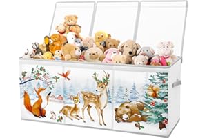 ALLDOMESS Christmas Toy Box Storage, Extra Large Toy Chest Organizer with Lid & Handles, Collapsible Storage Box for Boys Girls, Lightweight Kids Storage Organizer for Bedroom Nursery,96×32×40cm,Animals
