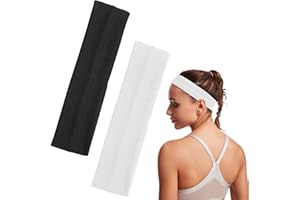 VNDKGN 2Pcs Headbands for Women's Hair,5cm Wide Cotton Sports Headband Hairband,Elastic Thick Soft Fabric Mens Girls Sport Non Slip Head Bands Stretchy Jersey for Makeup,Yoga,Running,Exercise,Gym,White&Black