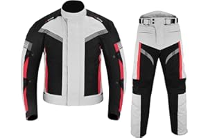 REXTEK Motorbike Suit 2 Piece Suit Rider Bike Motorcycle Motorbike Waterproof Suit Jacket with Trouser CE Armoured (White,L)