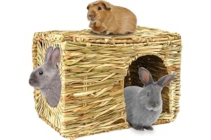 HERCOCCI Extra Large Grass House for Rabbit, Foldable & Comfortable - Small Animal Hut Play Hideaway Bed Hay Mat Chew Toy for Bunny Guinea Pig Hamster Chinchilla (1 Pack)