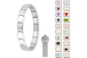 Paffartt 22Pcs Italian Charms Armband Set Classic Glieder Italy Charm 9mm Abnehmbare Edelstahl Modul Armband mit Öffnungswerkzeugen für Modischer Handbemaltes Vintage Basisarmband Italienische Charms