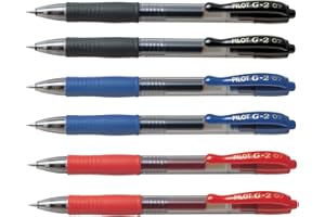Pilot G2 Penne Retrattile Gel Roller a Sfera 07 Nero Punta Fine, Blu & Rosso, (Confezione 6)