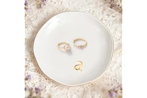 SHXWELL Gifts For Women, Trinket Dish, Ceramic Jewelry Dish, Trinket Decorative Jewellery Dish Tray with Initial, Ring Holder, Desk Decor, Unique Birthday Wedding Christmas New Home Gifts For Women Her(A)