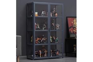 SKORDO Curio Cabinets With Glass Doors Glass Display Cabinet Curio Cabinet Display Cabinet Natural Bamboo Frame, Safe And Healthy, Double Door Design For Convenient Storage, Sealed Dustproof, Easy To Clean