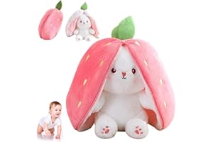 LYINUR Easter Rabbit Muppet Toys, Strawberry Bunny Plush Toys, Reversible Cuddle Bunny Toy for Kids, Strawberry Plush Cute Bunny Plushie for Girls Boys Children's Day Gifts Easter Bag Fillers (25cm)