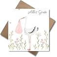Glückwunschkarte Zur Geburt Von Zwillingsmädchen – Süßes Design Mit Storch, Inkl. Umschlag, DIN A6