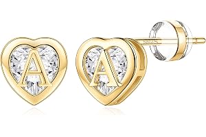 TINGN örhängen guld kvinnor – 14 karat guldpläterade bokstäver örhängen damer hjärta öronstift flickor allergivänliga stiftör
