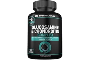 SS SPORT SUPPLIES Glucosamine and Chondroitin High Strength Plus 5 Vitamins - 120 Glucosamine Complex Capsules 1,000mg - Chondroitin 200mg - Added Turmeric, Ginger, Black Pepper, Vitamin C, B6, B1, D3 and Vitamin B12