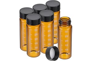 PATIKIL 6pcs 30ml Small Brown Glass Vials with Black Screw Cap, Borosilicate Glass Graduated Sample Bottles for Solid Liquid Powder Storage