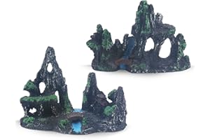 Ctpeng 2 pcs Aquarium Deko, Fels mit Höhlen, Aquarium Deko Felsen,Aquarienzubehör (15.1 X 4 X 7.5 cm)