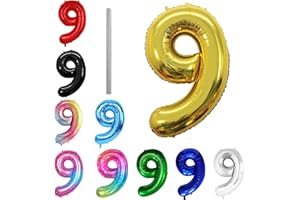 AOISYESBIG Geburtstag zahlen luftballon 9 jahre – Gold XXL Jumbo Folienballon 40 Zoll – 101 cm Luftballons 9. Geburtstag Junge Mädchen Babyparty Geburtstagsdeko Jubiläumsparty Dekoration – fliegt mit Helium
