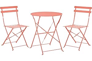 Beliani Salon de Jardin Bistrot Table et 2 Chaises en Acier Rouge Corail avec Patins Fiori