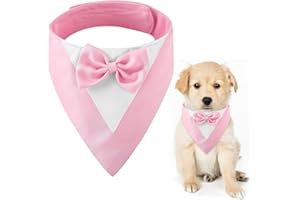 CENCERY Smoking pour Chien avec nœud Papillon, Collier Bandana pour Chien de Taille Moyenne, Costume pour Mariage, fiançailles et Anniversaire (Tour de Cou : 35-45 cm, Rose)