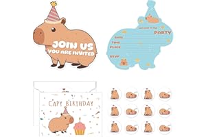 FloralGrace 20 confezioni di biglietti di invito per feste di compleanno Capybara, inviti festa Capybara con buste e adesivi per compleanno e baby shower (10x15