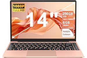 AOCWEI Ordinateur Portable 14 Pouces 6 Go RAM 256Go SSD Soutien Extension 1TB,PC Portable Win 11 Dual-Core Celeron N4020,Laptop avec FHD 1080 2.4+5G WiFi BT4.2 Souris sans Fil & AZERTY Clavier Couverture-Or