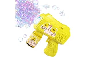 ACCOF Pistola a Bolle per Bambini, Automatica Macchina di Sapone con 4 Pezzi Soluzione Bolla, 5000 + Bolle/Min, Luce LED, Estate per Festa/Spiaggia/Compleanno/Matrimonio