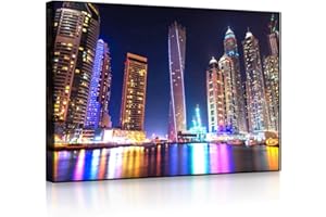 lightbox multicolor | Beleuchtetes Bild | Dubai Skyline mit Cayan Tower | 100x70 cm | Front Lighted