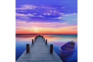 Bimkole 5d Diamond Painting Kit Bricolaje Arte Línea Costera, Barco De Mar Amanecer Pintura Diamantes Kits Estampados De Punto De Cruz Diamantes de Imitación Decoración de Pared, (30x30 cm)