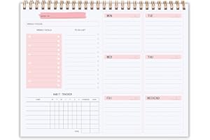 KMQOY To Do List Pad Weekly - 2022 Desk Planner Notepad Undated 52 Sheets Rip Off, 9.5" x 7.8" Checklist Productivity Organizer with Weekly Goals,Habit Tracker,PINK