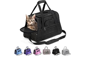 KJSXUUE kleine Hunde Transportbox,transportbox Katze, Atmungsaktive und Faltbare Hundebox mit Verstellbarem, Katzentransportkäfig mit Abnehmbarer Plüschmatratze(Schwarz)