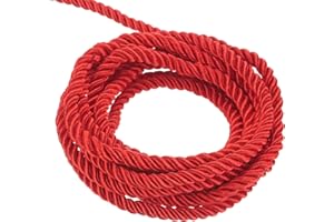 sourcing map Twisted Cord Trim, 5 Yard 3mm 3-Ply Twine Braided Rope Shiny Thread String for Craft Gift Bag Curtain Christmas Decor, Red - 5m