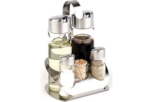 APS Menage – PRO, 5 Pezzi, ca. 13 x 11 cm, Altezza 19 cm, in Acciaio Inox opacizzato, per Sale Pepe e aceto