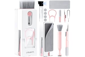 sampoet 11 in 1 Keyboard Cleaning Kit, Laptop Cleaner Tool, Earbud Airpods Cleaner Pen, Electronic Screen Polish Cleaning Cloth and Brush for Computer PC Phone Camera Lens - Pink White