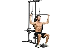 SPORTNOW Lat Pull Down Machine with Adjustable Seat, High and Low Pulley Cable Machine with Flip-Up Footplate, Multi-Function Home Gym Fitness Equipment
