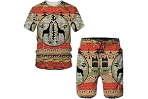 KEWING T-Shirt et Short Africain Dashiki imprimé en 3D pour Hommes Ensemble Survêtement d’été Deux pièces Set Casual Sportwear Outdoor Tees Costume
