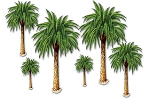 Beistle 52005 6 Stück bedruckte tropische Palmendekoration aus Kunststoff Für Luau-Themen und hawaiianische Party-Dekoration, grün/braun