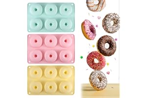 MytaYt Lot de 3 Moule Silicone 6 Cavités Mmoules à Donuts Moules à Donuts en Silicone Moules à Beignets en Silicone Moule Donuts pour Lave Vaisselle Four Micro Ondes(Rose Vert Jaune)