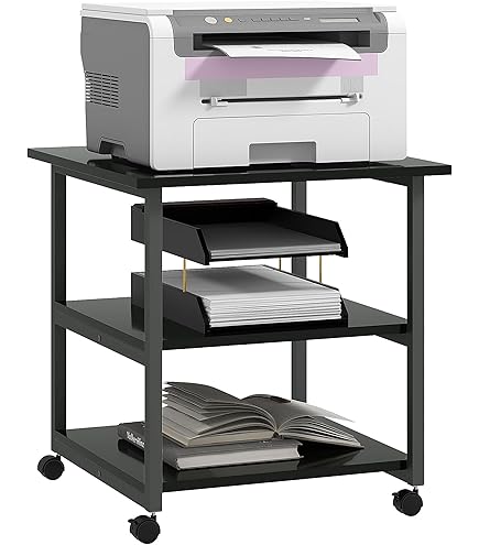 Support D’Imprimante à Roulettes Sous Bureau, Étagère En Bois