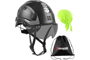 HEARMOR Industrial Helmet for Working at Heights, Adult Construction Helmet Passed EN12492 Certification, EN397 Shock Absorption and Penetration Resistance Test, with Clear or Tinted Visor