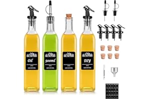 LXUDN Bouteille Huile Olive 500ml, Ensemble De Bouteille Verre et de Vinaigre Adaptées aux Aliments Avec Entonnoir, Distributeur D'Huile, Becs Verseurs En Liège, Pour Liqueurs et Vinaigres (4 Pièces)