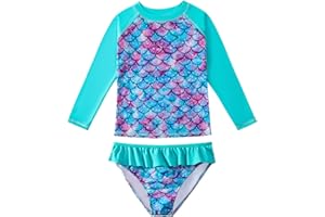 JiAmy Girls Swimming Costume Kids Two Piece Long Sleeve Swimsuit Swimwear UV Sun Protection Bathing Suit Swim Set for 3-9 Years