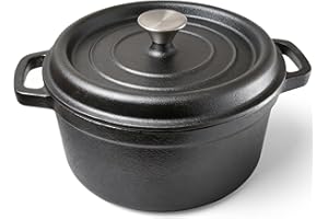 HOUSLUX Cocotte en fonte - 26 cm - 5,1 l - Avec couvercle - Induction - Pour la cuisine - Noir