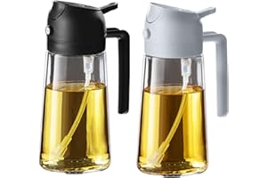 TrendPlain 16 oz Oil Sprayer for Cooking Oil - 470 ml Olive Oil Bottle - 2-in-1 Oil Dispenser and Oil Sprayer - Kitchen Gadgets for Cooking, Salad and Grill Black & Ash Grey