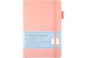 BEINUSHOR Cahier A5, Journal Ligné à Couverture Rigide avec Papier épais Premium 100 GSM, Poche Intérieure, Boucle pour Stylo, Bande élastique, Couverture en Similicuir, 192 Pages, 14,5 x 21,3 cm (Rose)