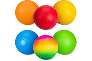 U&C Planet 6/12 Pack of Playground Balls 8.5 Inch Kickballs Set Dodge Ball with Pump Gaga Ball Handball Soft Boucy Balls Kids Rainbow Balls Play Camps School Garden