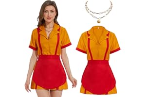 JONRRYIN 2 Broke Girls Kostüm, Caroline und Max Kostüm für Erwachsene, Damen Kellnerin Kostüm mit Schürze Halsketten, Maid Dress für Damen Geburtstage Cosplay Party Karneval