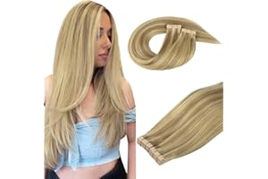 DOORES Extension Veri Capelli Extension, Biondo Chiaro con Riflessi Biondi Dorati 50cm 20 pollice 100g 40pcs, Remy Tape in Hair Extensions