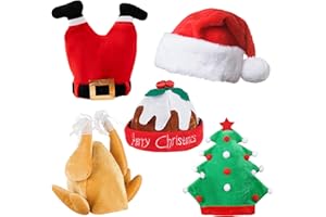 REDSTAR FANCY DRESS Novelty Christmas Hats Adults and Kids - Novelty Christmas Hat Pack for Kids and Adults - Silly Festive Headwear as Santa Xmas Party Props - Funny Xmas Headwear with Turkey, Pudding and Tress