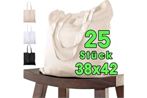 ELES VIDA Lot de 25 Sacs en Coton 38 x 42 cm Non Imprimés - Longues Anses, Tissu, Transport, Bandoulière, Toile de Jute Certifiée - Sac de Courses