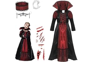Cloudkids Disfraz de Reina Vampiresa -Disfraz de Vampiro Niña - twilight - Vestido y Accesorios para Niñas Chicas para Halloween Carnaval,Cosplay