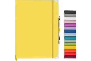 Bstorify A4 Notebook And Pen Set - 160 Lined Pages (21 x 29.7 cm) Yellow Journal Notebook A4 with Hardback Cover, Pen Loop, Expandable Pocket - Ideal for Diary, Notetaking and Writing (A4, Yellow)